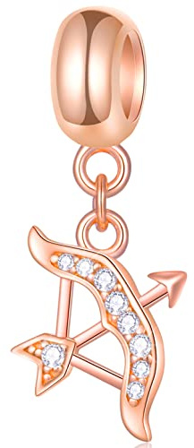 GLOWDAS Bracciale con charm in oro zodiacale - Ciondolo collana in argento sterling 925 in oro rosa, 12 oroscopo costellazione dangle CZ perline, regali di compleanno per donne/uomini