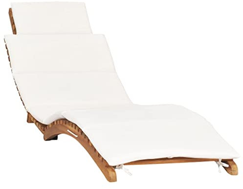 Makastle Klappbare Sonnenliege mit Auflage, Relaxliege Strandliege Gartenliege Klappbar Liege aus Massivholz, Gartenliegestuhl Klappliege Gartenstuhl 175 x 50 x 55 cm Cremeweißer