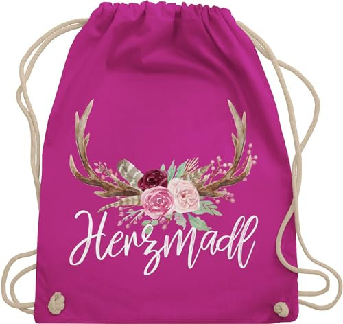 Turnbeutel Rucksack - Kompatibel mit Oktoberfest Tasche - Herzmadl - Unisize - Fuchsia - mitbringsel aus bayern trachtenrucksack bayrische madl beutel trachtentaschen bayrisch hirsch stoffrucksack