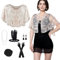 PLULON 10-teiliges 1920er Flapper Great Gatsby Accessoires-Set Fashion Roaring 20's Theme Set mit Stirnband, Kopfbedeckung, langen schwarzen Handschuhen, Halskette, Ohrringen für Frauen (Beige Gold)