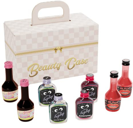 Alkohol-Geschenk für Frauen und Männer, Beauty-Case, 8 Liköre | Geschenkidee im Beauty Case, verschiedene Geschmacksrichtungen, Schnaps, kleiner Feigling, Gib Bussi, Sahnelikör, Red Berry