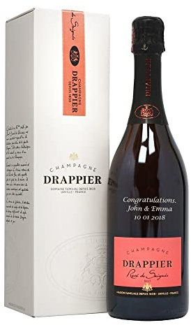 Personalised Drappier Rose Brut Champagne, Customised Engraved Champagne Bottle, Rose Champagne with Custom Engraving, Gift Ideas for Birthday, Xmas, Anniversary, Premium Champagne Gift (75cl/12.5%)