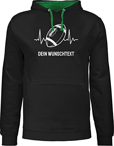 Geschenk mit Namen personalisiert by Shirtracer - Pullover Herren Frauen Hoodie Kontrast zweifarbig - Geschenke - Football Geschenk personalisiert mit Namen und Herzschlag American Football Männer