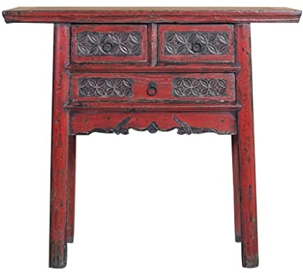 Fine Asianliving Antiker Chinesischer Konsolentisch Dunkelrot Handgeschnitzt B97xT40xH86cm