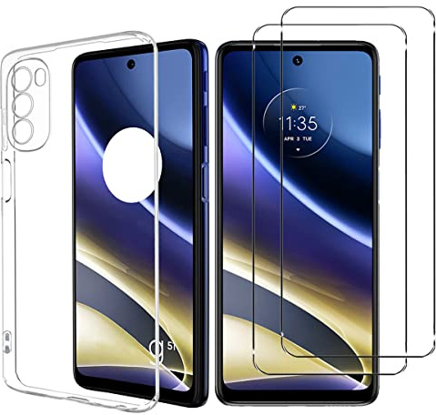 NOVAGO Compatible avec Motorola Moto G51 5G - Pack Coque Transparente Souple + 2 Films Écran Verre Trempé 9H