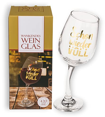 MIJOMA Lustiges Weinglas in wankendem Design, für ca. 420 ml, Geschenk für Weintrinker (Schon wieder voll)