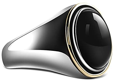 Beydodo Ring Männer Silber 925, Ring Personalisiert mit Schwarz Oval Achat Siegelring Freundschaftsring Ring Herren Silber Große 66 (21.0)