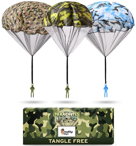 nutty toys Army Parachute Toys for Kids - Tangle Free Outdoor Flying Parachute Men, Best Indoor & Outside Toys for 4 5 6 7 8 9 10 11 12 Year Old, Top Easter Basket Stuffers 2026, Unique Boys Gifts