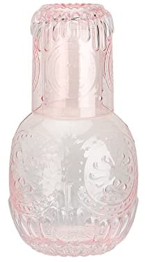 Juego de Jarra Y Vaso de Agua Junto a la Cama, Juego de Jarra Y Vaso de Cristal Junto a la Cama, Jarra de Agua Nocturna, Botella de Enjuague Bucal de Vidrio para Baño, Dormitorio, Cocina(Rosa)