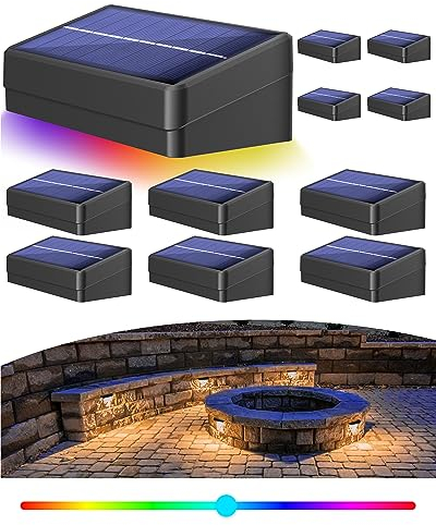 FabStyl Solarlampen für Außen 12 Stück RGB LED Gartenbeleuchtung Solarleuchten Wandleuchte, 4 Leuchtmodi, Wasserdicht IP65 Solar für Treppen, Terrasse, Garten, Wand, Hof
