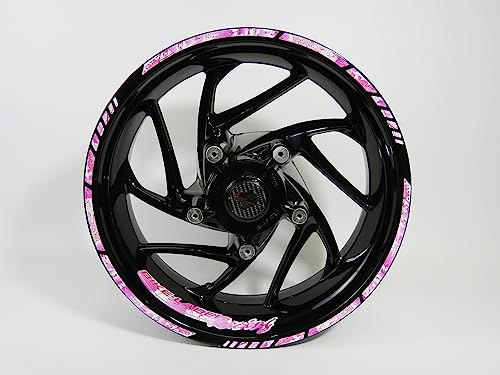 Felgenrand Aufkleber Set für 16 17 18 Zoll Felgen Motorrad Auto Pink Racing Splatter weiß X710030