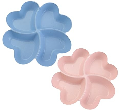GVSAVY 2 Fruit Plates, Snack Tray, Plastic Plates, Multi-Purpose Compartment Tray, Reusable Party Platter for Party Snacks, Fruit Snacks, Food Platter (Pale Blue, Pink)