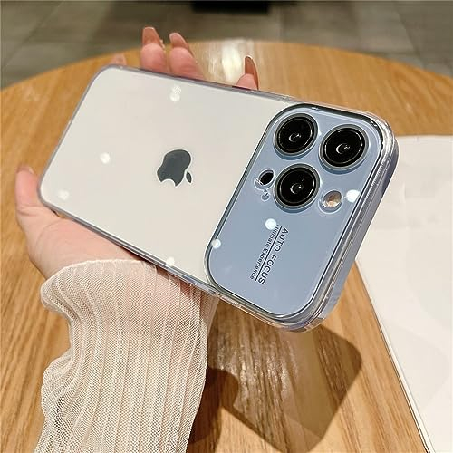 YOGISU Funda Protectora de cámara de Lente de Cristal para iPhone 14 Pro MAX 13 11 12 14Plus a Prueba de Golpes Duro PC Candy Bumper Cubierta Transparente, Azul, para iPhone 12 Pro