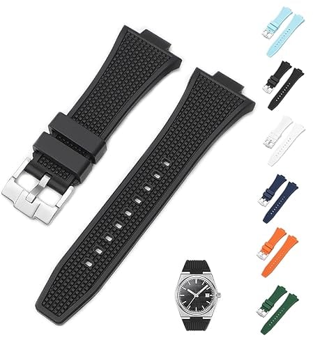 12 mm Gummiband für Tissot PRX Powermatic 80, 40 mm, Ersatz-Uhrenarmband mit Schnalle für Tissot PRX-Serie, mehrere Farben (schwarz)