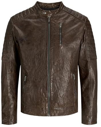 JACK & JONES Jjerichard Leather Jacket Noos Giacca in pelle da uomo, Marrone pietra., M