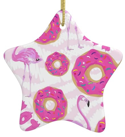 Flamingo- und Donut-Druck, Weihnachtsbaum, Keramik, hängende Sternform, Weihnachtsdekoration, Partydekoration