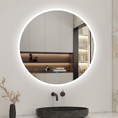 Biubiubath LED Badspiegel Rund 80cm, Runder Wandspiegel mit Touch-Schalter Beschlagfrei Kaltweiß IP44