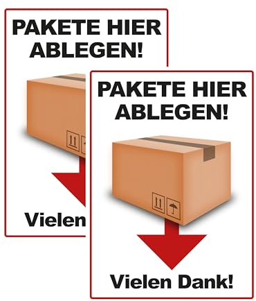 SL group - 2 Schilder Paket hier ablegen! Vielen Dank! in 20 x 30 cm aus extra stabiler PVC Kunststoff-Platte - Ablage- & Abladestelle Hinweisschild für Postbote, Paketdienst & Paketzusteller