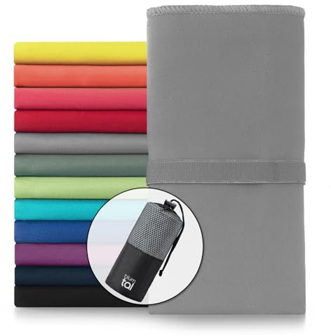 Blumtal Mikrofaser Handtuch XXL 200x100 cm - Handtücker Microfaser schnelltrocknend - optimales Fitness Handtuch/Strandtuch Mikrofaser/Gym Towel - Reisehandtuch kompakt - Grau