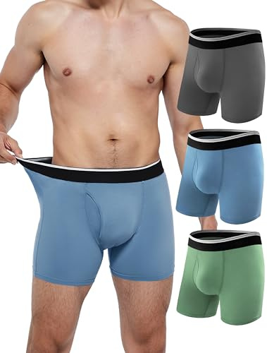 TIICHOO Mens Incontinence Boxer Briefs Washable Soft Protective Leak Proof Underwear for Men for Light Bladder Leakage 3 Pack (Dark Grey/Green/Blue, X-Large)