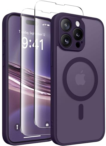 CAPRARO for iPhone 15 Pro Max Case, Compatible with MagSafe | Upgraded [Full Camera Protection] Shockproof Protective Slim Translucent Matte Magnetic Phone Case 6.7'', Deep Purple