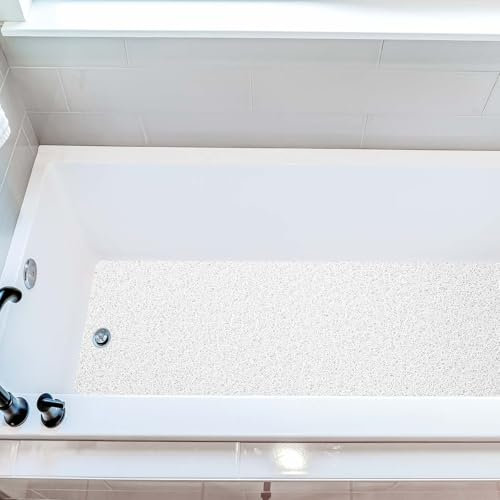 COSYLAND Duschmatte rutschfest 40x100cm - Duscheinlage rutschfest mit Ablauf - Weiche PVC-Luffa Antirutschmatte Badewanne - Schnell Trocknende Badematten - (Weiß)