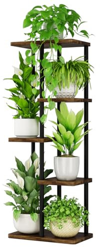 Bamworld Pflanzenregal Indoor Outdoor Blumenständer Pflanzenständer blumenregal Metall 5 Etagen Braun Blumentopf Draußen Deko Wohnzimmer Balkon(40x25x89cm)