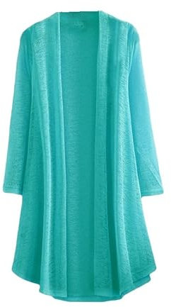 CuLtP Cardigan Elegante Donna Cardigan Bolero da Donna Cardigan Velato A Maglia Lunga Summer Ice Seta Giacca Leggera Spolverino Cardigan Solido Aperto Davanti Kimono Vestaglia Cover Up Turchese XXL