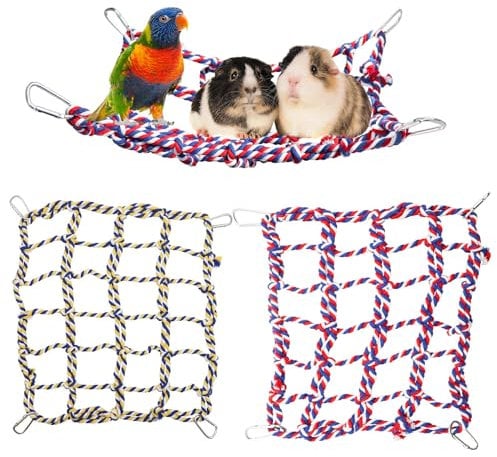 2 Pack Colorful Bird Rope Net, Rat Climbing Rope Net, Pet Hanging Hammock, Bird Ladder Rope Bridge, Small Animal Rope Net Toy, Cage Accessories for Rat Hamster Bird Ferret - 35 × 25 cm