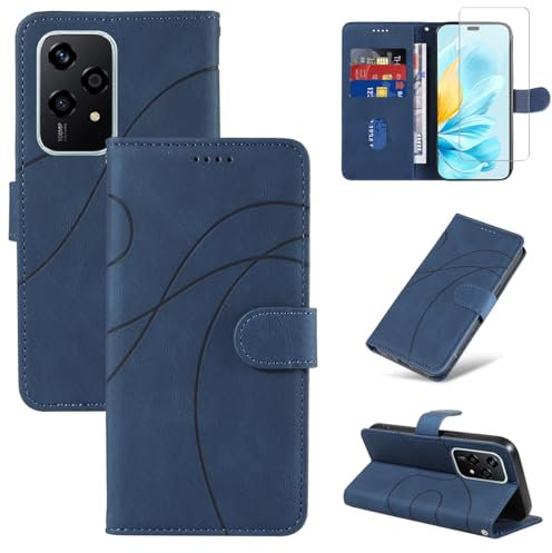 Reshias Cover per Honor 200 Lite 5G con 1 Pezzo Vetro Temperato Pellicola Protettiva, Pelle PU e Flip Custodia, Funzione Supporto e Portafoglio Caso (Blu)
