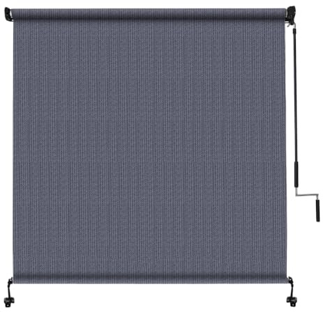 Amagenix Outdoor Roller Shade 8'(W) X 8'(H), Exterior Cordless Patio Shades Roll Up Outdoor Blinds with 90% UV Protection, Two-Section Poles with One-Piece Fabric, Blue Grey