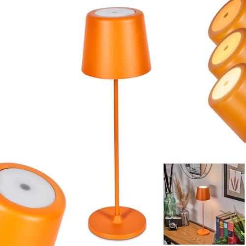 LED Tischleuchte Belece, dimmbare Tischlampe aus Metall/Kunststoff in Orange/Weiß, Tischleuchte m. Touchdimmer, USB-C Anschluß, Akku, 2 Watt, 310 Lumen, 3000 Kelvin, für Innen und Außen, IP44