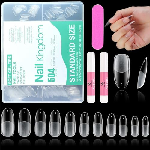 Round Almond Nail Tips Pre-shape 504pcs Round Almond Gel Nail Tips Round Oval Almond Press on Nails Soft Gel Nail Tips for Full Cover Acrylic Round Oval Full Nails False Nails 10 Sizes Ova