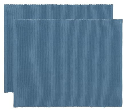 LINUM Uni 2-er Pack Tischsets für Esstisch 35x46 cm, 100% Gerippte Baumwolle, Maschinenwaschbar, Tiefseeblau