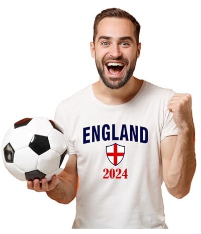 Hoolaroo England Football Shirt Tshirt 2024 Euros Football Top Men Women XL White