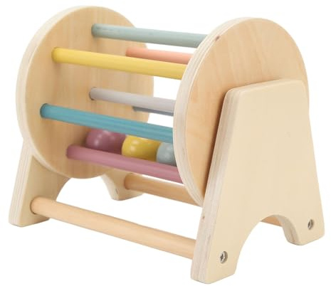 Holzrassel-Rolltrommel f¨¹r Kleinkinder, 4 Kugeln, Lindenholz-Zylinder-Rolltrommel zur Verbesserung der Hand-Auge-Koordination, Natur Spielzeug f¨¹r Babys