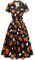 Wedtrend Cocktailkleid Damen Midilang Elegant Wellenpunkt Vintage Kleider Kleid im Audrey Hepburn Stil WTP30001 BlackHalloweenPumpkinGhost M