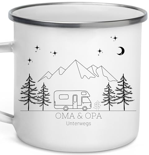 Little Mathilda Emaille Tasse Camping personalisierte Campingtasse mit Namen Kaffeetasse Zubehör Wohnmobil Wohnwagen Van Geschirr Edelstahl Becher Campingküche Geschenk für Camper