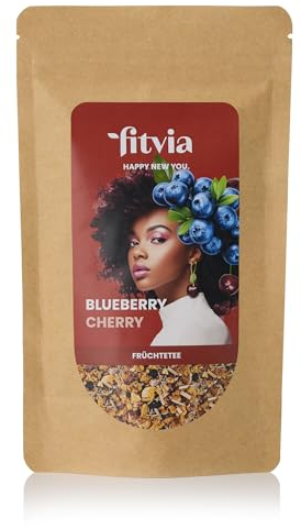 fitvia Früchtetee Blueberry Cherry – loser Tee mit Blaubeere & Kirsche, echte Fruchtstücke, ohne Zuckerzusatz, für bis zu 34 Tassen, Made in Germany