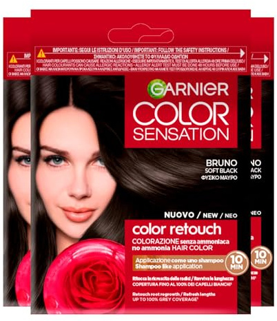 Garnier Color Sensation Color Retouch Dauerhafte Haarfarbe für Ansatz Grauabdeckung 100% Einfache Anwendung Farbton Braun – 3 Packungen