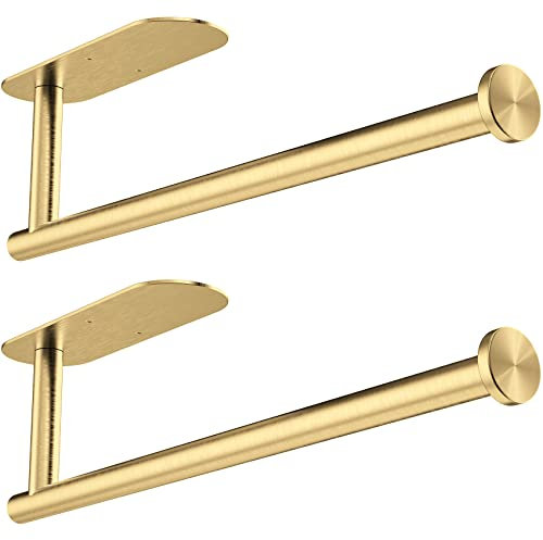 Gewtur Küchenrollenpapierhalter unter dem Schrank, Edelstahl, Küchenrollenhalter, Wandmontage, selbstklebend, für Küche, Speisekammer, Badezimmer (Gold, 2 Stück)