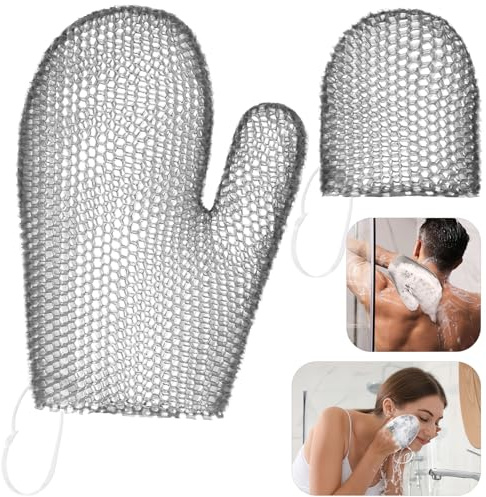 Vesici 2 Pcs Honeycomb Exfoliating Scrubber Bath Mitt, Gray | Face and Body Exfoliator Glove for Deep Cleansing, Removes Dead Skin Cells, Dual Shower Sponge for Skin Care Beauty Spa