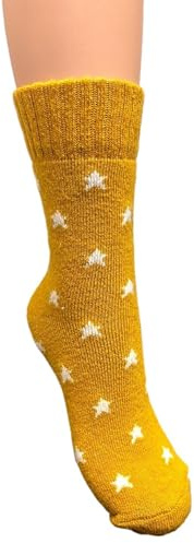 Jess & Lou Ribbed Socks Cosy Warm Fluffy Soft Wool Blend Colourful Pattern Loungewear Cute Design (UK, Alpha, One Size, Regular, Regular, Gold Stars)