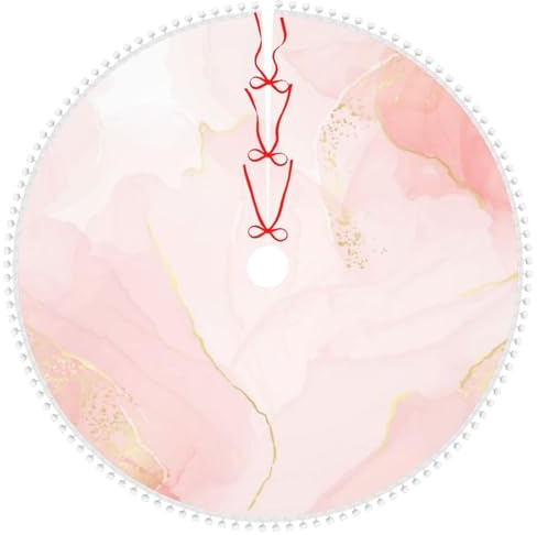 Falda de árbol de Navidad de mármol rosa de 36 pulgadas con pompones esponjosos para alfombrilla de árbol de fiesta de vacaciones