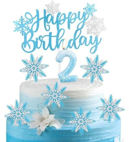 Frozen 2 Birthday Candles Cake Toppers Set,Snowflake Number 2 Candles for Cake,Frozen Cake Decorations, Blue Candles Snowflake Cake Toppers for Girls Boys 2nd Birthday Party Decorations