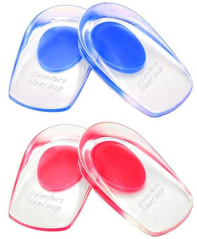 AUXHCYL Gel Heel Pads for Plantar Fasciitis, 2 Pairs [4 Pack] Gel Heel Cups, Silicone Heel Pads for Comfort, Heel Cushion Pads Absorbing Support (Blue & RED, L, UK 7-12/EU 40-45)