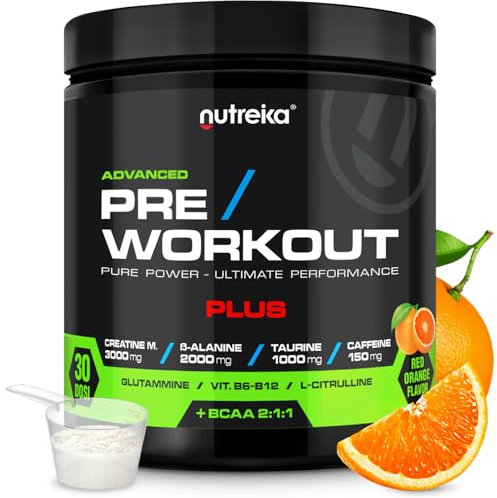 NUTREIKA Pre Workout Potente in Polvere 300g, Preworkout Forte con Creatina, Beta Alanina, Caffeina, Citrullina, Glutammina e Taurina per Palestra - Made in Italy
