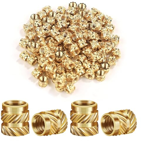 M4 Threaded Inserts 120pcs, Female Threaded Brass Heat Set Inserts, Gold | quality brass, rust-proof, temperature-resistant, precise fit, sturdy and durable for 3D printing, automotive plastic shell
