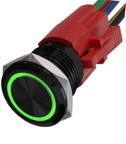 Vorverdrahteter Momentaner Druckknopfschalter, 22 mm, wasserdicht, IP67, Aluminiumlegierung, Druckknopf mit LED-Licht, selbsteinstellend, Ein-/Ausschalter, 12 V für Auto-Trompete (grün)