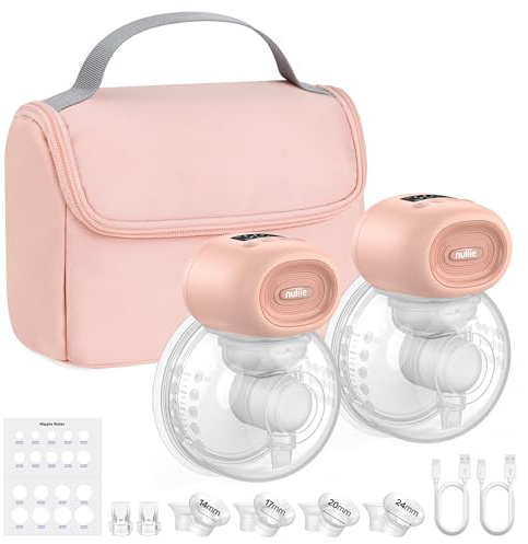 Nuliie Milchpumpe Elektrisch tragbare, Elektrische Milchpumpe freihändig mit 4 Saugmodi und 12 Stufen, inklusive 14/17/20/24/27 mm Flansch für jede Mutter (2 Packs, Rose)
